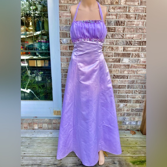 Lilac/Lavender Vintage 90s Princess Barbiecore Prom Dress- Repaired - Picture 2 of 11
